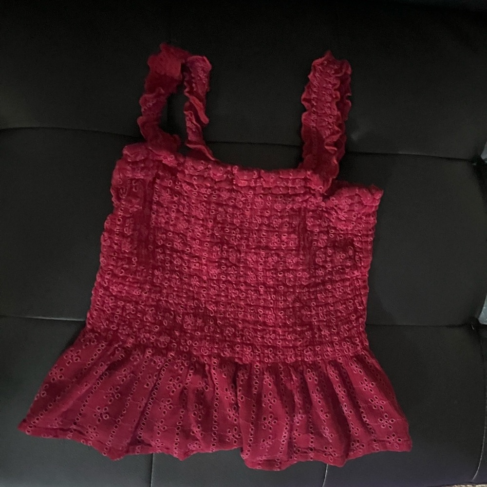 Hollister Red Smocked Ruffled Tank Top